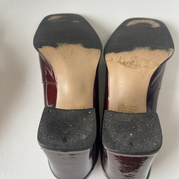 Vtg Precis 90s Patent Peep Toe Womens Shoes Sz 7.5 Chunky Heel Retro Y2K Square - Picture 8 of 15